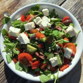 Gluten-free Greek salad from Malibu Farm Restaurant